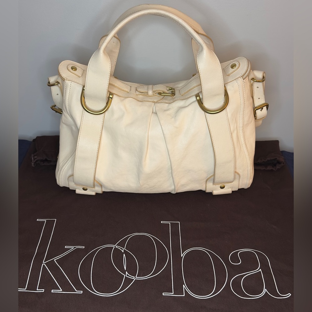 Kooba Leather Tote Satchel in cream Large Size